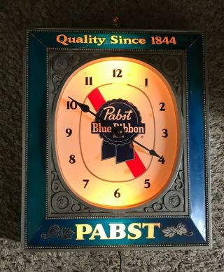 Vintage Pabst Blue Ribbon Beer Light Up Sign Clock Pbr