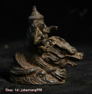 Old Rare Tibet Buddhism Bronze Ride Dragon White Jambhala Buddha Statue Figurine