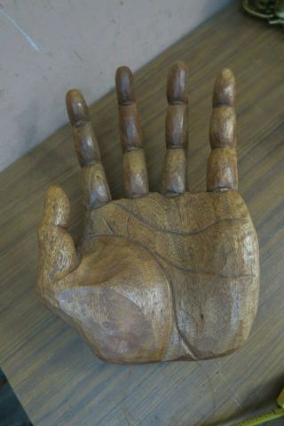 Vintage Carved Wood Hand Of Buddha Mudra Sculpture Ubud Bali Balinese Signed 12 "