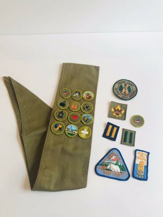 Vintage 1950s 60s Bsa Boy Scout Merit Badge Sash W/ 19 Badges