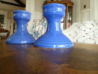 Pair Vintage Bauer Pottery Candle Holders Monterey Blue -