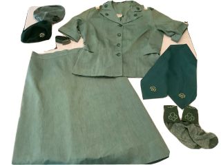 Vintage 1950’s 1960’s Girl Scout Leader Uniform Jacket & Skirt Socks Hat Scarf