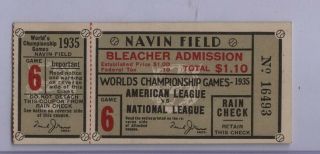 Vintage 1935 World Series Chicago Cubs @ Detroit Tigers Ticket Stub - Game 6