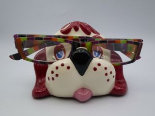 Signed Msw Painted Ceramic Cartoon Style Dog Eyeglasses Holder