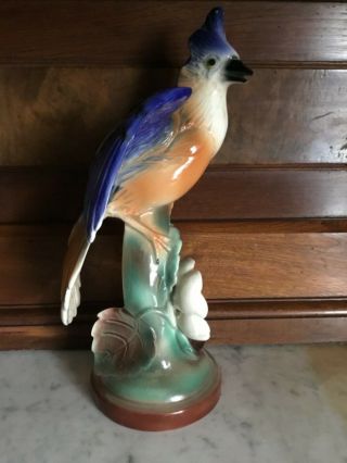 Maddux California Art Pottery Blue Jay Figurine Porcelain Shiney Bright Bird
