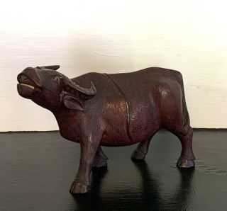 Antique Chinese Signed Carved Wood Water Buffalo 19th/20th Century