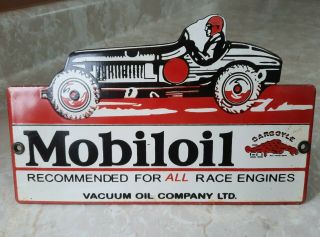 Vintage Mobiloil Lubricants Racing Motor Oil Service Station Porcelain Sign