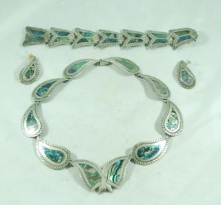 Vintage Sterling Silver Necklace Bracelet & Earrings A Munoz Taxco Czx