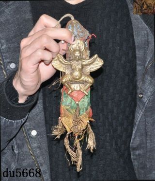 8 " Tibetan Bronze Silk Winged Garuda Bird God Tantra Buddha Statue Amulet Pendant