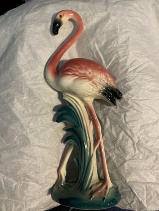 Vintage Ceramic 10 Inches Standing Pink Flamingo Figurine.