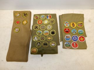 3 Vintage Boy Scout Sashes With Merit Patches 1