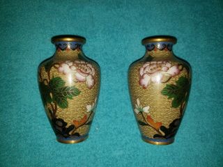 Antique Chinese Cloisonne Vases With Flowers