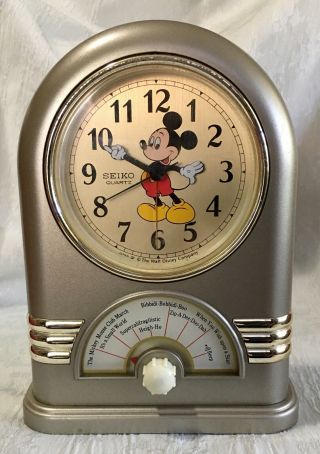 Seiko Quartz Mickey Mouse Musical Alarm Clock Jukebox Plays 7 Disney Tunes