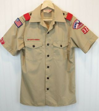Vintage Bsa Boy Scouts America Mens S Tan Uniform Shirt Short Sleeve Usa Kc Mo