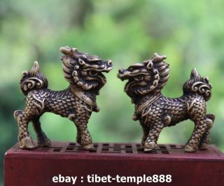 4.  5 Cm China 100 Pure Bronze Foo Dog Lion Dragon Wealth Animal Amulet Sculpture