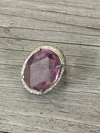 Vintage Silver Tone Ring Purple Stone