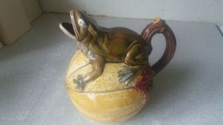 Lovely Vintage Majolica Frog On Melon Water Jug / Pitcher - 7 Inch Tall