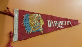 Vintage Felt Pennant Washington Pa Indian Chief Red