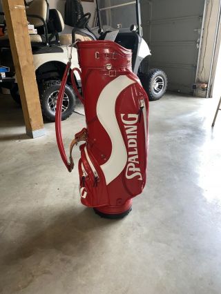 Vintage Spalding Golf Bag with Leather Shoulder Strap.  8 