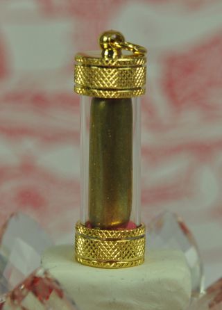 Capsule Gold Real Leklai Takrut Thong Pla Lai Lp Huan Thai Buddha Amulet Pendant