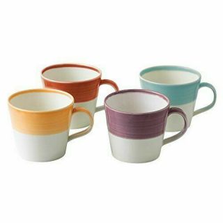Royal Doulton 1815 Bright Colors Mixed Patterns Mugs Set Of 4 Multicolor Cups