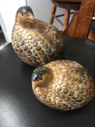 Vintage Quail Partridge Ceramic Pottery Figurines Set Of 2 - Made In Japan