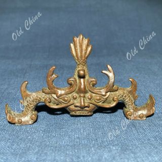 Old Collectible Chinese Antique Solid Copper Handwork Dragon Brush Rack Statue