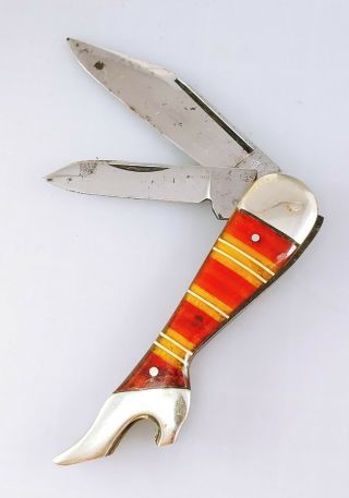 Vintage Old Candy Stripe Sharpe Cut Co Lady Leg Pocket Folding Leg Knife