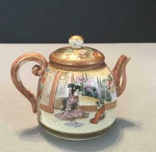 Very Detailed Antique Japanese Satsuma Miniature Teapot Pottery Signed Meiji Nr