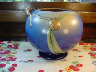Vintage Roseville Pottery Blue Pine Cone Vase 261 - 6