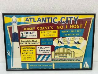 Vintage Atlantic City Cardboard Advertising Sign In Frame