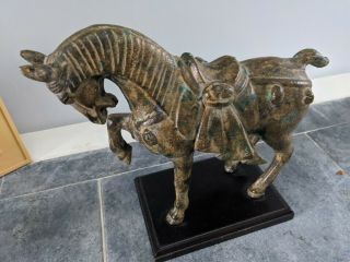 Vintage Chinese Ming Dynasty Tang War Horse Museum Quality Bronze Patina Statue