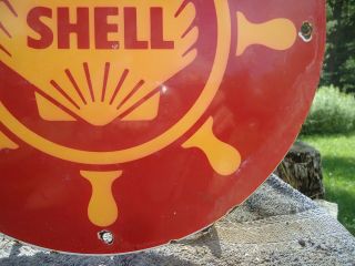 OLD VINTAGE SHELL MARINE PORCELAIN ADVERTISING GAS PUMP SIGN GASOLINE OIL 2