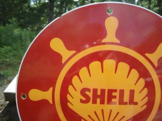 OLD VINTAGE SHELL MARINE PORCELAIN ADVERTISING GAS PUMP SIGN GASOLINE OIL 3