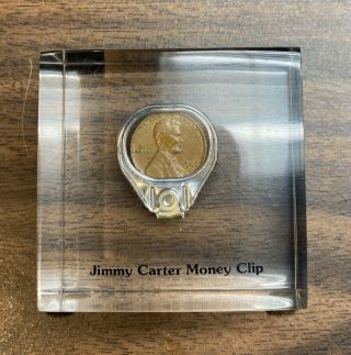 Vintage President Jimmy Carter Lucite Money Clip Penny Pop Can Top Paperweight