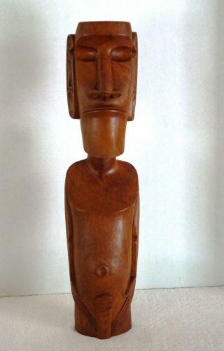 Vintage Carved Easter Island Moai Statue Figure Wood Rapa Nui 22 - 1/2 " H