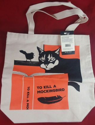 Gibbs Smith Cotton Canvas To Kill A Mockingbird With Cat Design Tote Book Bag