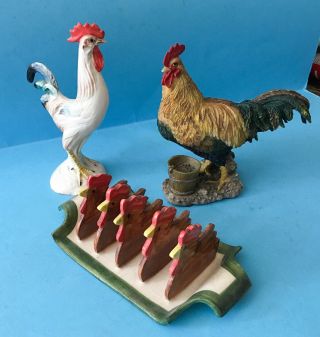 3 Chicken Cockerel Items - Limited Edition Figurine,  Toast Rack And Regency Figure