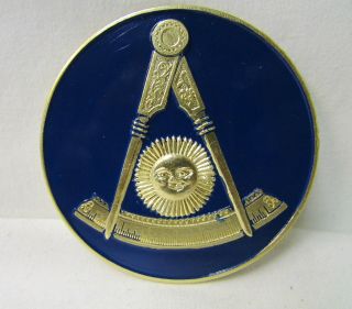 Masonic Past Master Car Metal Emblem - Gold Emblem W/dark Blue Background