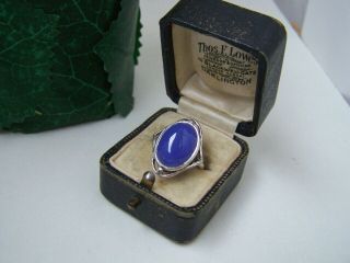 Gorgeous Vintage Solid Sterling Silver Blue Chalcedony Cabochon Ring Size L 5.  5