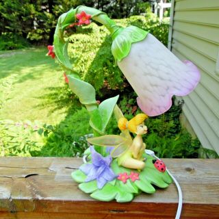 2004 Disney Vintage Tinkerbell Desk Table Tulip Lamp Hampton Bay Fairy Ladybug