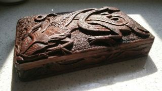 Antique / Vintage Chinese Or Other Asian Intricately Carved Wooden Dragon Box