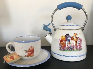 Disney Winnie The Pooh Enamel Teapot Tea Kettle Vintage,  Cup And Saucer