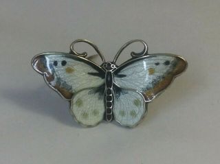 Hroar Prydz Norway Vintage Sterling Silver & Guilloche Enamel Butterfly Brooch