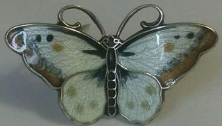HROAR PRYDZ Norway Vintage Sterling Silver & Guilloche enamel Butterfly Brooch 2