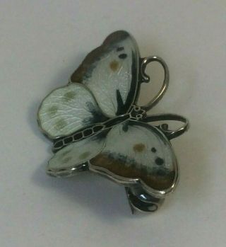 HROAR PRYDZ Norway Vintage Sterling Silver & Guilloche enamel Butterfly Brooch 3