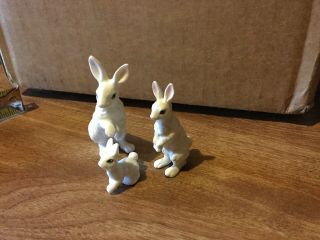 Vintage Miniature Porcelain Figurine Set 3 White Bunny Rabbit Hare W Baby