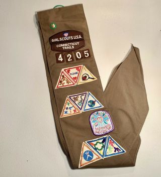 Vintage 80s 90s Girl Scouts Brown Brownie Sash Patches Badges Try - Its Ct