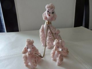 Vintage Pink Spaghetti Poodle Dogs Mom And 2 Pups
