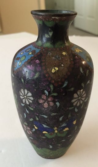 Antique Chinese Cloisonne Enamel On Bronze Small Vase